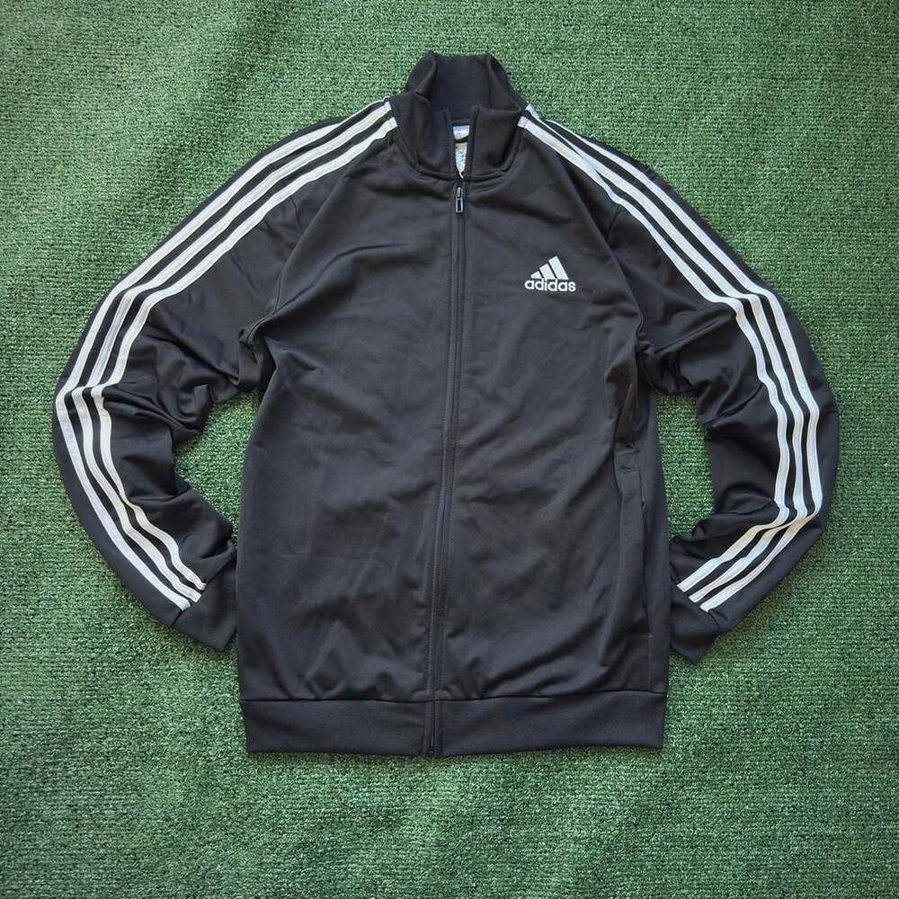 Adidas Men's Essentials 3-Stripes Tricot Track Jacket, Black/White, Model GK9651